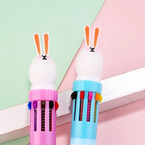 Cute cartoon rabbit multi-color ballpoint pen for students with 10 colors in one pen