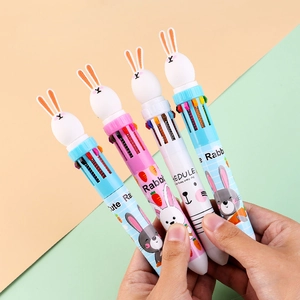 Set of four 10-color rabbit cartoon ballpoint pens with creative multi-color push buttons
