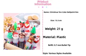 Details zum Weihnachts-Kugelschreiber mit 10 Farben, 0,7 mm Spitze und 15,5 cm Kunststoffkorpus