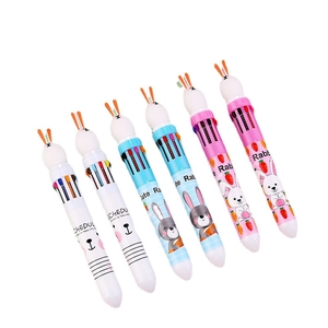 Cute 10-color rabbit retractable ballpoint pens set for school and office supplies