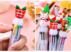 Detail eines 10-Farben Weihnachts-Kugelschreibers mit Weihnachtsmann und Rentier-Motiv