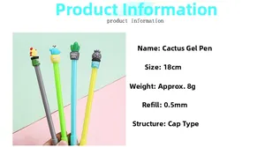Detail view of colorful cactus gel pens featuring silicone succulent caps and sunny day print