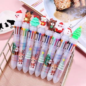 Weihnachts-Kugelschreiber-Set mit 10 Farben und Santa-Claus-Silikon-Toppern im Korb