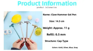Creative hammer-shaped gel pens in metallic colors with detailed product dimensions