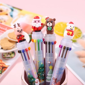 Weihnachts-Kugelschreiber mit 10 Farben und Cartoon-Figuren wie Weihnachtsmann im Set