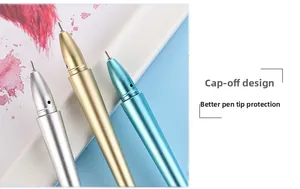 Detail showing pull-cap design and fine tip protection for metallic hammer gel pens