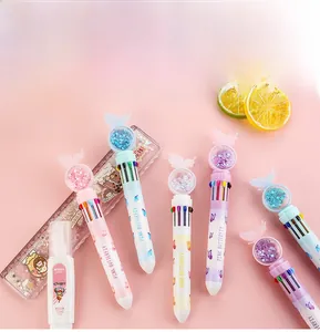 Detail of creative 10-color butterfly sequin ballpoint pen with transparent top orb