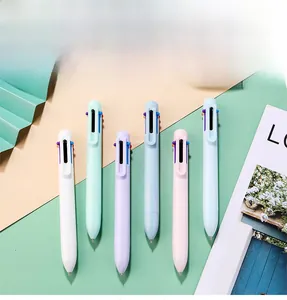 Detail of macaron multi-color ballpoint pens with 6-in-1 shuttle ink switching function