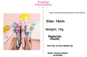 Detail showing 16cm butterfly sequin 10-color ballpoint pen with 0.7mm bullet tip
