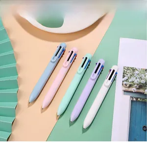 Detail of 5-piece macaron retractable ballpoint pens with multi-color ink selectors