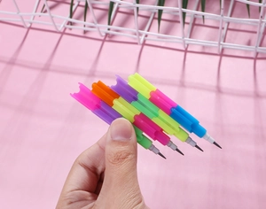 Close-up of colorful stackable building block pencils with interchangeable lead tips