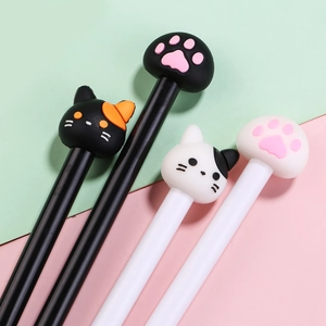 Süße Katzenkopf Und Katzenpfote 3D Silikon Dekoration Gelschreiber 0.5mm Schwarze Tinte Kawaii Schule Büro Schreibwaren Signierstift Für Studenten