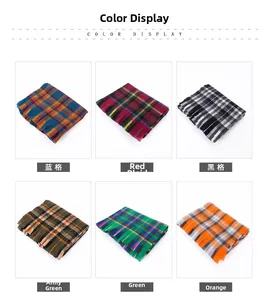 Detailed grid display of colorful plaid scarves in six classic checkered color patterns