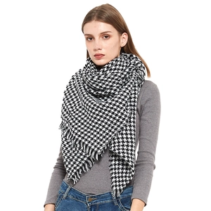 Sciarpa Pied De Poule Grande Scialle Quadrato Imitazione Cashmere Caldo Inverno Wrap Con Nappine Elegante Moda Per Donne