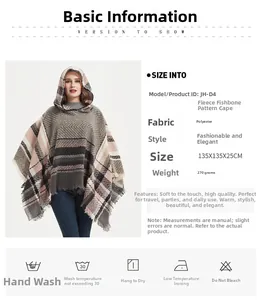 Detailoverzicht geruite poncho met capuchon met stofspecificaties en wasvoorschriften