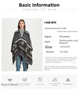 Detail view of star pattern shawl with size parameters and fabric specifications