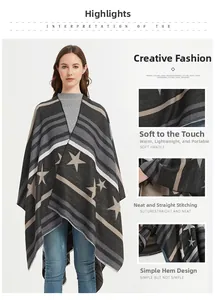 Detailed knit texture and fine fringe hem of a dark grey star pattern shawl for women