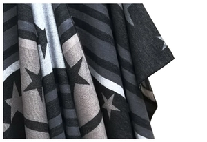 Detailed macro view of the soft knitted fabric with star patterns and stripes