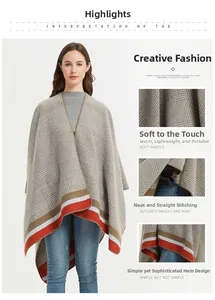 Detail view of plaid knit shawl featuring soft fabric texture and fine edge stitching