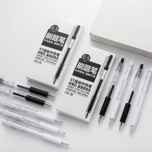 Set mit 6 klaren 0,5mm ST-Gelschreibern mit komfortablem Anti-Rutsch-Griffstück