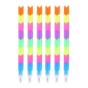 Set of 6 colorful stackable building block pencils with multi-color detachable segments