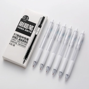 Detail von 0,5 mm ST-Gelschreiber-Set mit 6 einziehbaren Stiften in minimalistischem Weiß