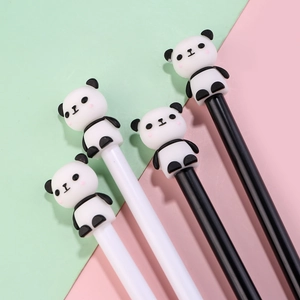 Lot de quatre stylos gel panda mignons avec encre noire 0,5 mm pour la papeterie