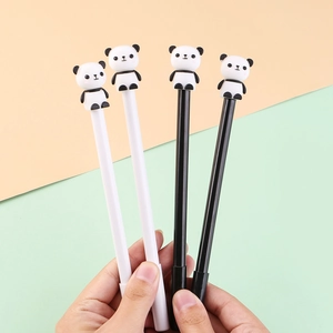Lot de quatre stylos gel panda 3D mignons avec corps noir et blanc pour fournitures scolaires