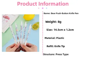 Detail view of cute 14.5cm retractable precision craft cutter pen with cartoon bear pattern