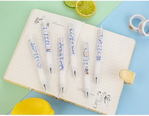 Detail of 6-piece retractable craft knife pen set with cute bear illustrations and soft grip