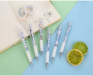Detail of retractable craft utility knife pens with cute cartoon bears and rabbits prints