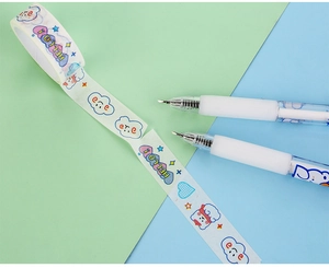 Detail showing cute retractable craft knife pen with matching printed washi tape set