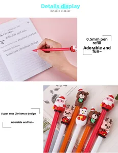 Detail display of 0.5mm tip and cute Christmas cartoon silicone pen toppers for kids