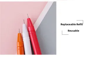 Close-up of needle-point tip and refillable design on cartoon Christmas gel pens