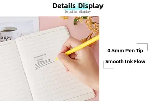 Detailed view of 0.5mm pumpkin gel pen writing smoothly on a lined notebook page