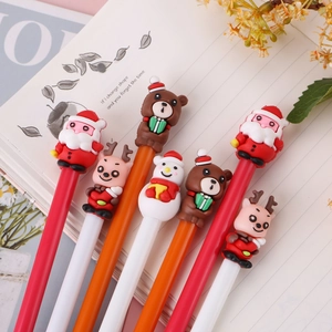 Creative Christmas cartoon gel pens with Santa, reindeer, and snowman silicone toppers