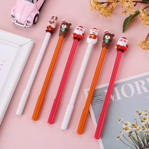 Set of 6 cute Christmas cartoon gel pens with Santa and reindeer toppers for students