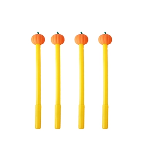 Set of 4 creative Halloween pumpkin pens with bright yellow barrels and orange tops