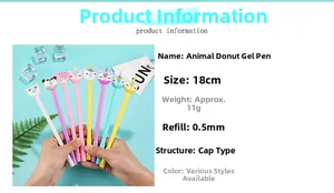 Dettaglio penna gel da 0,5mm con topper animale donut, lunghezza 18cm e punta in silicone