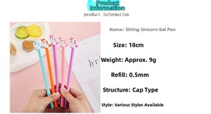 Detailed specifications of 18cm sitting unicorn gel pens with 0.5mm black ink refill