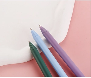 Detailed macro view of Morandi macaron gel pens featuring matte barrels and metal tips