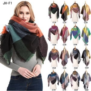 Thick checkered oversized scarf with fringes for men and women in various colors