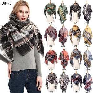 Thick knit plaid shawl scarf with tassels in various color patterns for winter