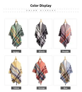 Detail display of herringbone pattern scarves with tassels in six color variations