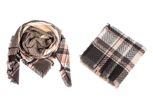 Detail showing thick herringbone weave and fringe edges of the autumn winter shawl scarf