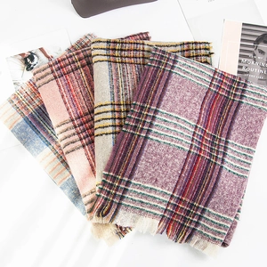 Plaid Scarf Shawl Polyester Faux Cashmere Soft Warm Long Tassel Fringe Winter Autumn Fashion For Women