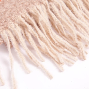 Soft striped fringed scarf for women in beige cashmere style for autumn and winter
