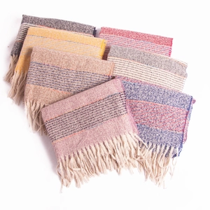 Women Winter Thickened Striped Scarf Soft Brushed Long Tassel Pashmina Wrap Elegant Thermal Neck Warmer Shawl Casual Fashion Ladies Accessory