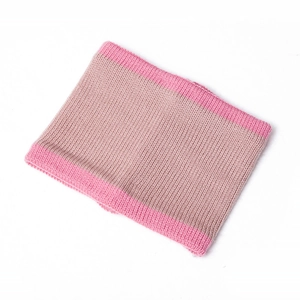 Kids color-block knit snood scarf in pink and beige brown with soft wool texture