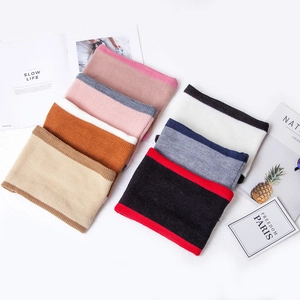 Chunky knit children's snood scarf set in various colorblock designs for winter warmth
